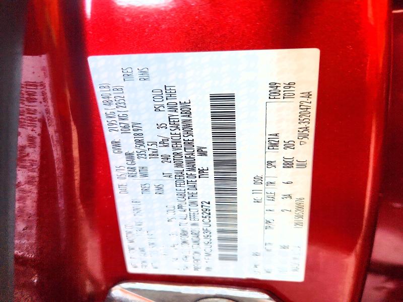 62515586 :رقم المزاد ، 1FMCU9J93FUC52972 vin ، 2015 Ford Escape مزاد بيع