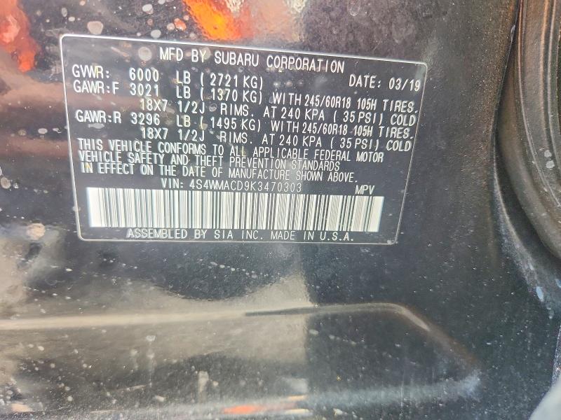 Aukcja sprzedaży 2019 Subaru Ascent, vin: 4S4WMACD9K3470303, numer aukcji: 64895796