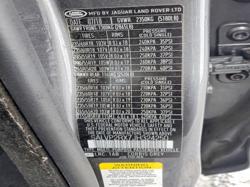 Aukcja sprzedaży 2018 Land Rover Range Rover Evoque, vin: SALVP2RX7JH324250, numer aukcji: 64906196