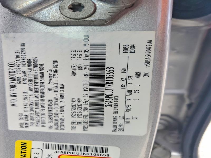 Продаж на аукціоні авто 2019 Ford Fusion, vin: 3FA6P0LU1KR105658, номер лоту: 66573116