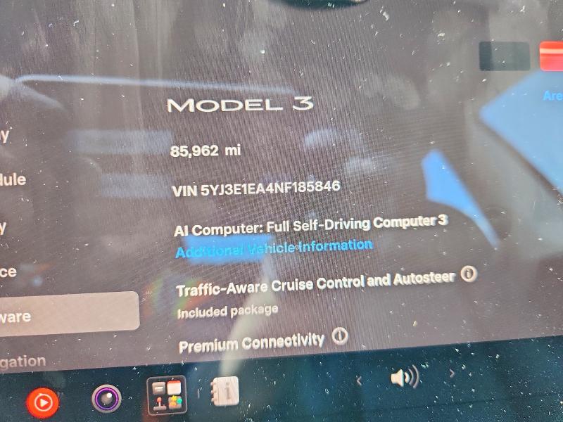 2022 Tesla Model 3 მანქანა იყიდება აუქციონზე, vin: 5YJ3E1EA4NF185846, აუქციონის ნომერი: 63737886
