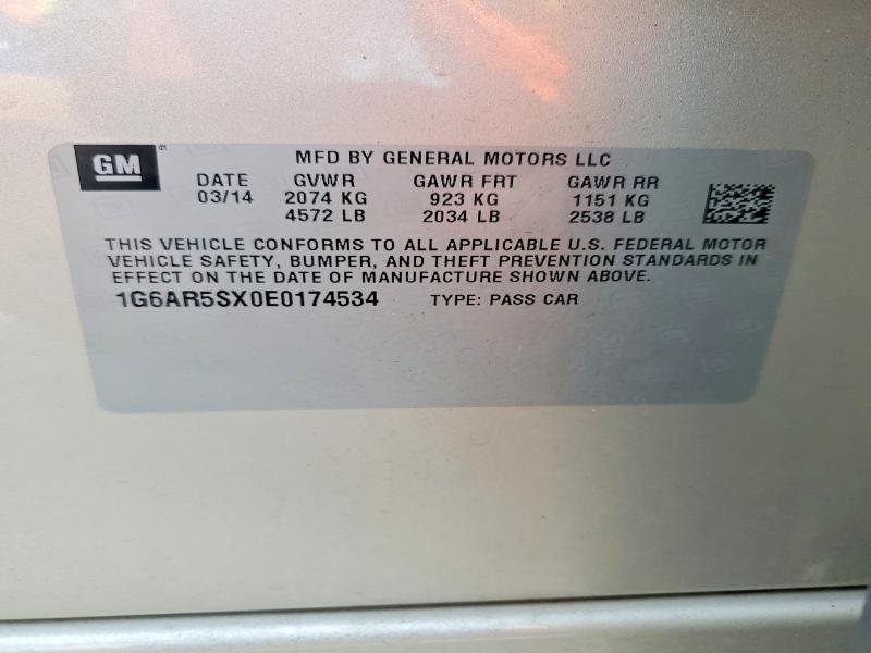 64530716 :رقم المزاد ، 1G6AR5SX0E0174534 vin ، 2014 Cadillac Cts مزاد بيع