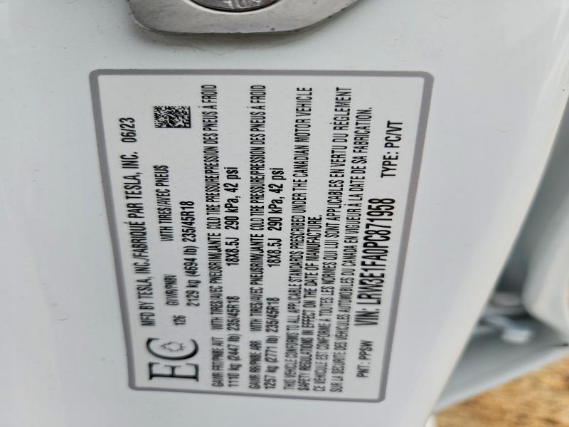 Продаж на аукціоні авто 2023 Tesla Model 3, vin: LRW3E1FA0PC871958, номер лоту: 64978526