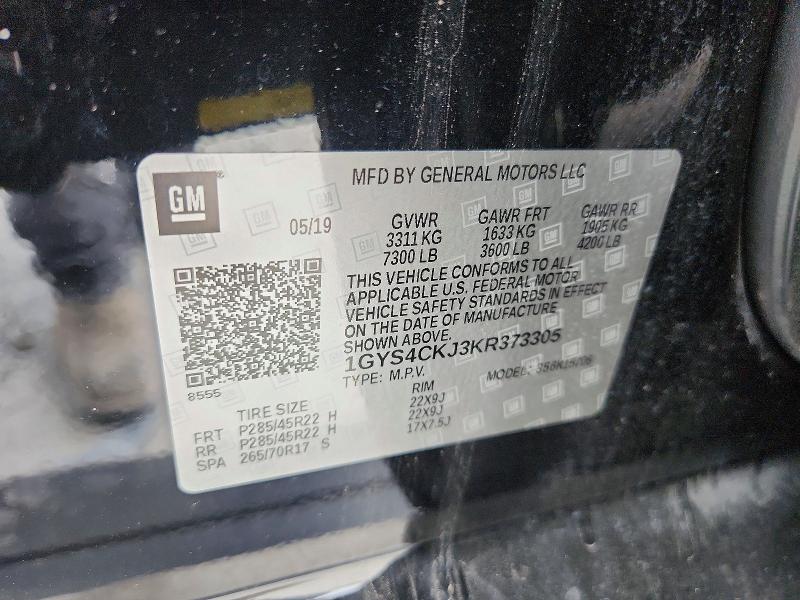 2019 Cadillac Escalade მანქანა იყიდება აუქციონზე, vin: 1GYS4CKJ3KR373305, აუქციონის ნომერი: 63889066