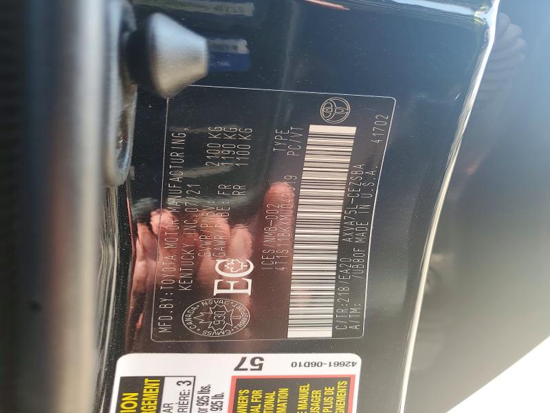 2021 Toyota Camry მანქანა იყიდება აუქციონზე, vin: 4T1S11BKXMU043619, აუქციონის ნომერი: 63608606