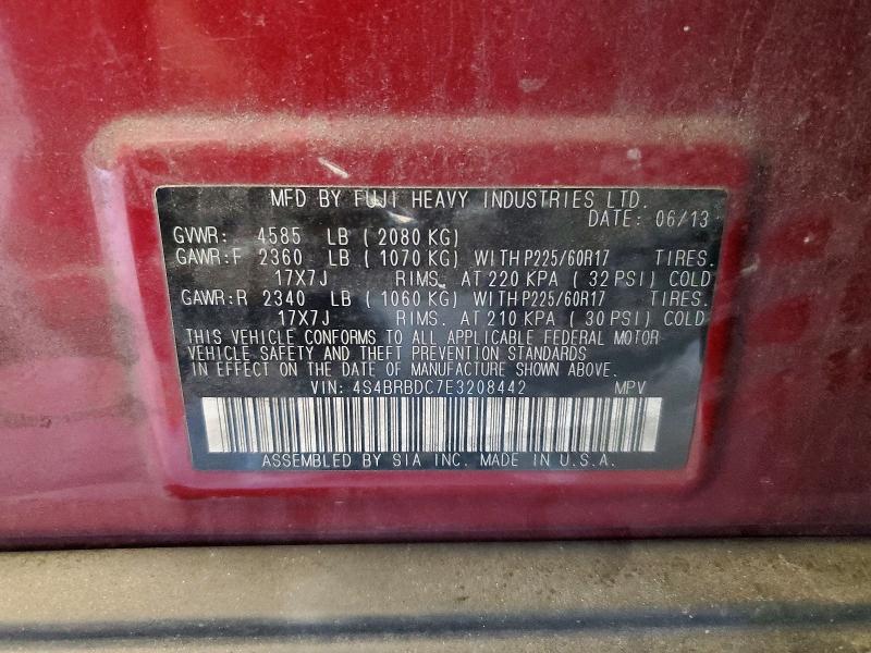 2014 Subaru Outback მანქანა იყიდება აუქციონზე, vin: 4S4BRBDC7E3208442, აუქციონის ნომერი: 66620796
