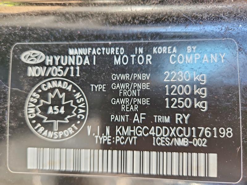 65385566 :رقم المزاد ، KMHGC4DDXCU176198 vin ، 2012 Hyundai Genesis مزاد بيع