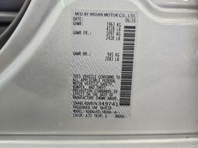 66473406 :رقم المزاد ، 1N4BL4DV6TN349741 vin ، 2026 Nissan Altima مزاد بيع