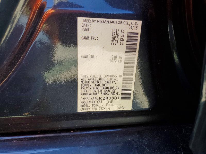 2018 Nissan Altima მანქანა იყიდება აუქციონზე, vin: 1N4AL3AP6JC240801, აუქციონის ნომერი: 63708386