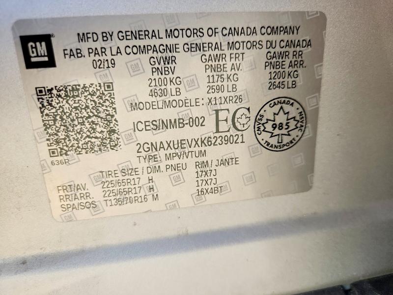 Продаж на аукціоні авто 2019 Chevrolet Equinox, vin: 2GNAXUEVXK6239021, номер лоту: 66232416