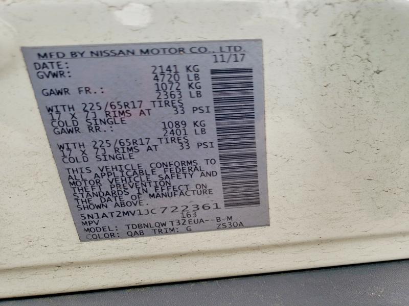 Продаж на аукціоні авто 2018 Nissan Rogue, vin: 5N1AT2MV1JC722361, номер лоту: 65364896
