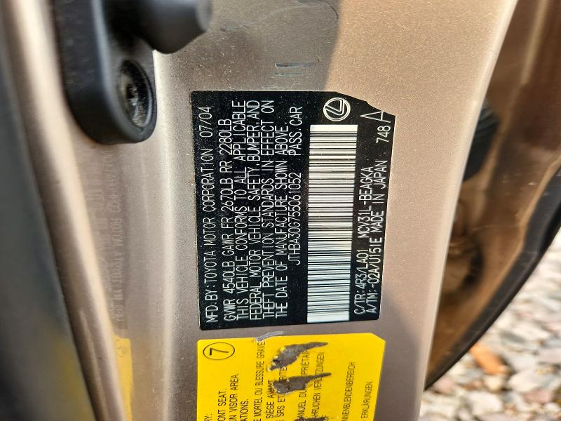 Aukcja sprzedaży 2005 Lexus Es, vin: JTHBA30G755061052, numer aukcji: 64371966