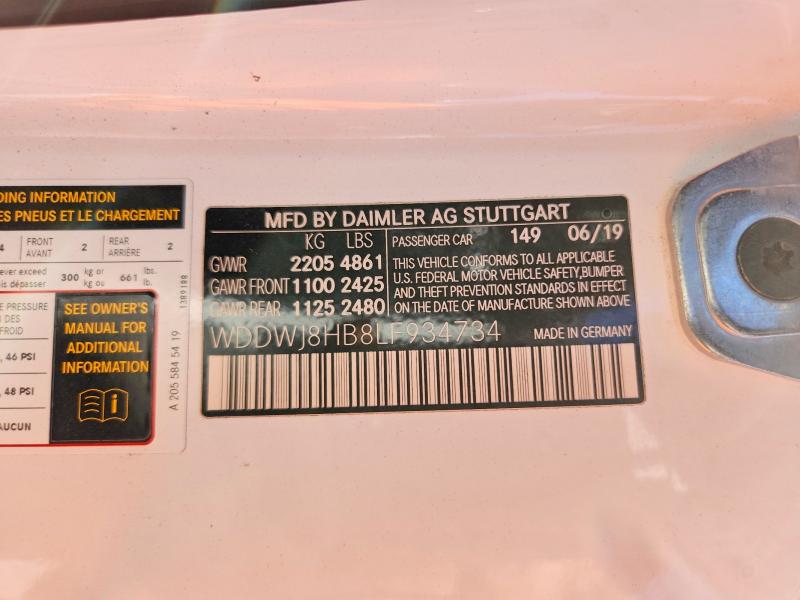 63310166 :رقم المزاد ، WDDWJ8HB8LF934734 vin ، 2020 Mercedes-benz C مزاد بيع