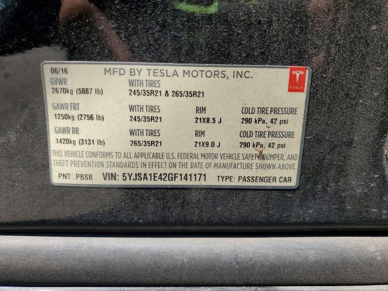 64157856 :رقم المزاد ، 5YJSA1E42GF141171 vin ، 2016 Tesla Model S مزاد بيع