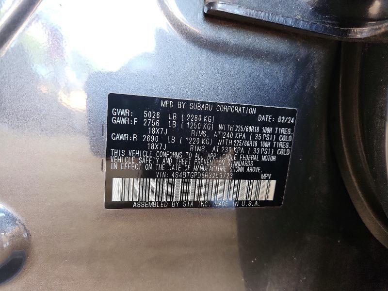 Aukcja sprzedaży 2024 Subaru Outback, vin: 4S4BTGPD8R3253723, numer aukcji: 64655786