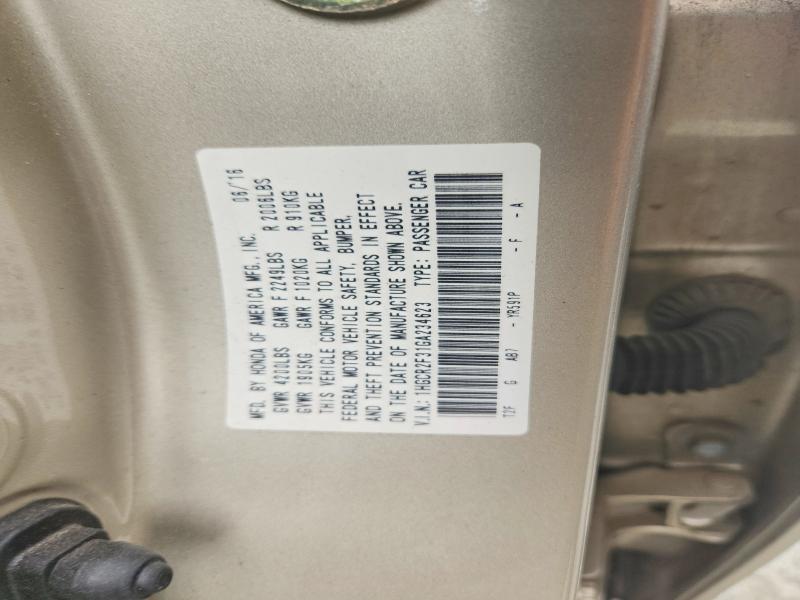 66044286 :رقم المزاد ، 1HGCR2F31GA234623 vin ، 2016 Honda Accord مزاد بيع