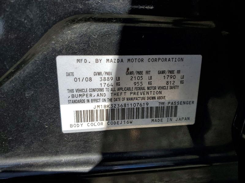 Aukcja sprzedaży 2008 Mazda 3, vin: JM1BK323681107619, numer aukcji: 65190446