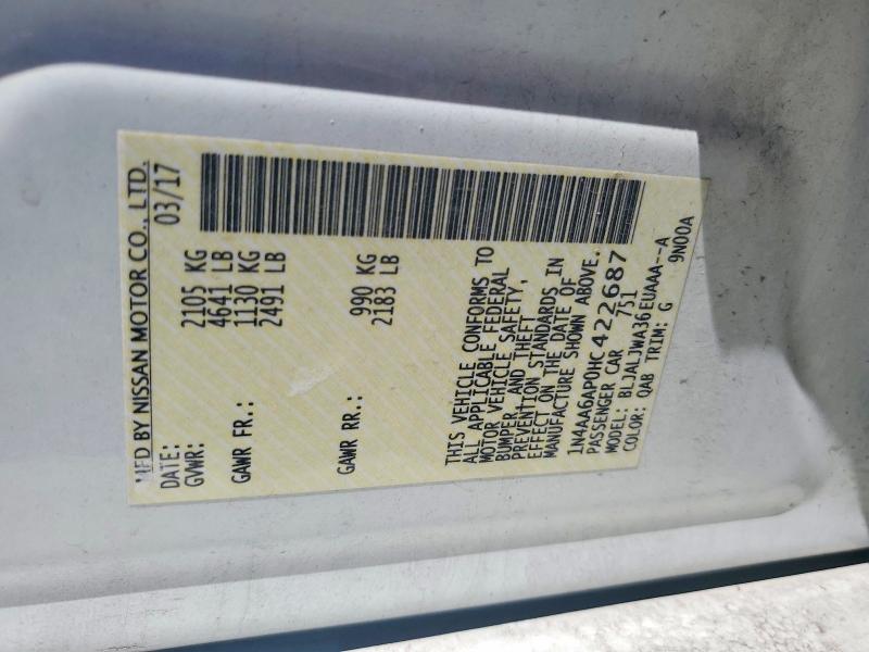 65392216 :رقم المزاد ، 1N4AA6AP0HC422687 vin ، 2017 Nissan Maxima مزاد بيع