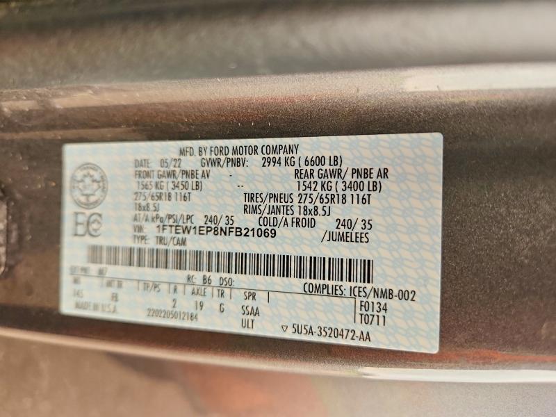 Продажа на аукционе авто 2022 Ford F150, vin: 1FTEW1EP8NFB21069, номер лота: 63034226
