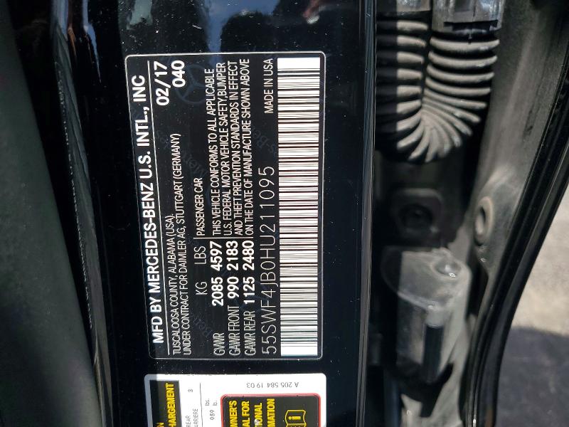 Aukcja sprzedaży 2017 Mercedes-benz C, vin: 55SWF4JB0HU211095, numer aukcji: 64640856