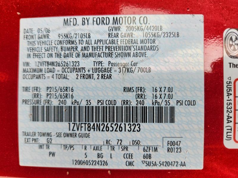 66474646 :رقم المزاد ، 1ZVFT84N265261323 vin ، 2006 Ford Mustang مزاد بيع