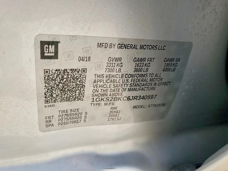 Aukcja sprzedaży 2018 Gmc Yukon, vin: 1GKS2BKC6JR340597, numer aukcji: 64252446
