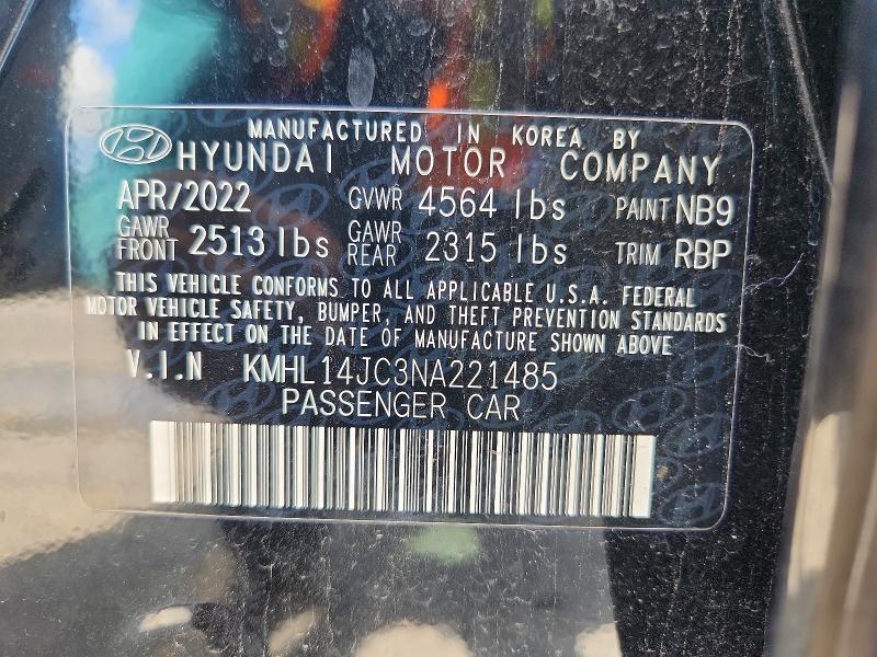 66815616 :رقم المزاد ، KMHL14JC3NA221485 vin ، 2022 Hyundai Sonata مزاد بيع