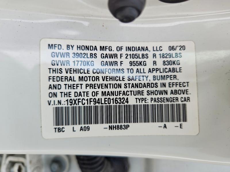 66132836 :رقم المزاد ، 19XFC1F94LE016324 vin ، 2020 Honda Civic مزاد بيع