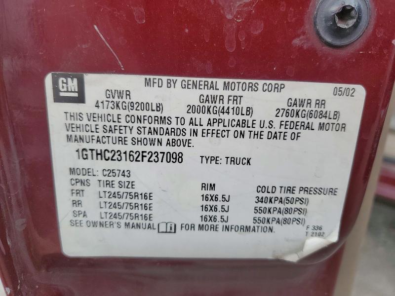 2002 Gmc Sierra C2500 მანქანა იყიდება აუქციონზე, vin: 1GTHC23162F237098, აუქციონის ნომერი: 64150706