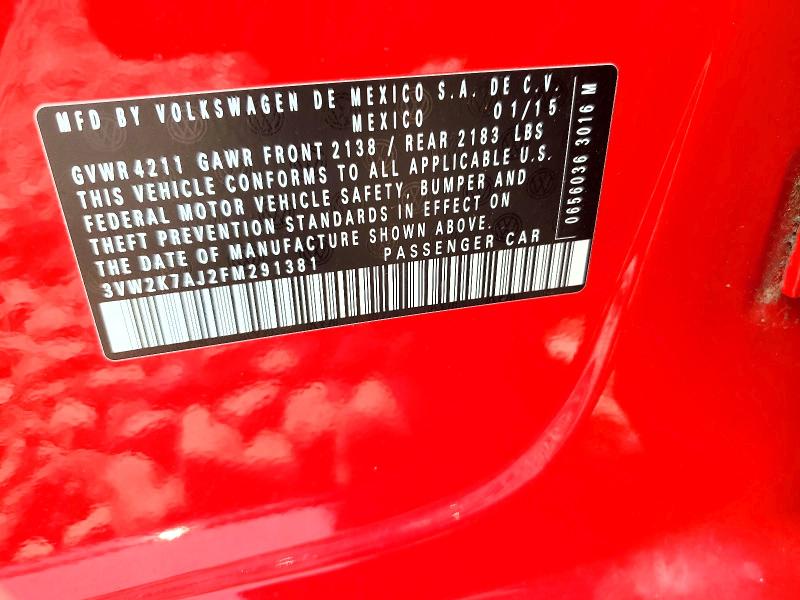 64415986 :رقم المزاد ، 3VW2K7AJ2FM291381 vin ، 2015 Volkswagen Jetta مزاد بيع