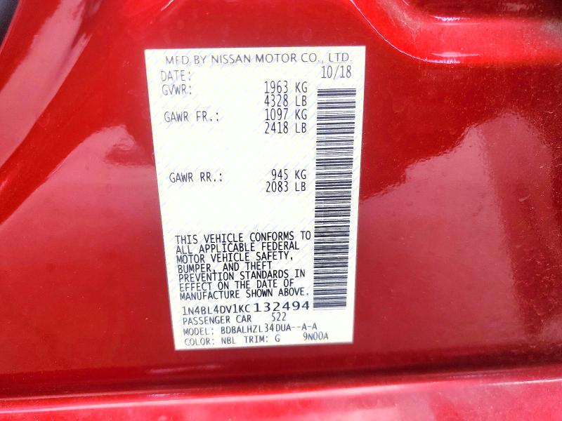 66749706 :رقم المزاد ، 1N4BL4DV1KC132494 vin ، 2019 Nissan Altima مزاد بيع