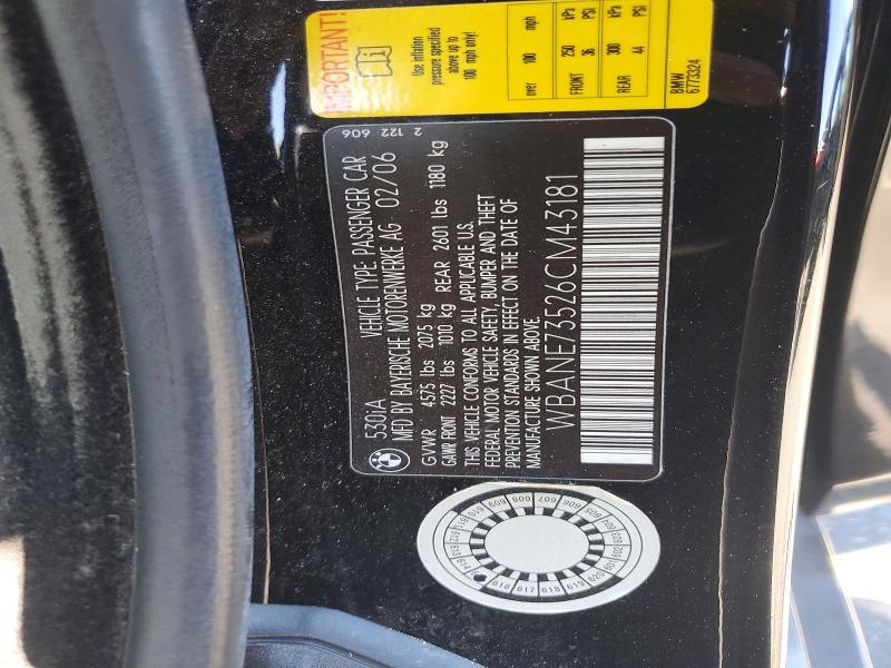 Продаж на аукціоні авто 2006 Bmw 530, vin: WBANE73526CM43181, номер лоту: 65401546