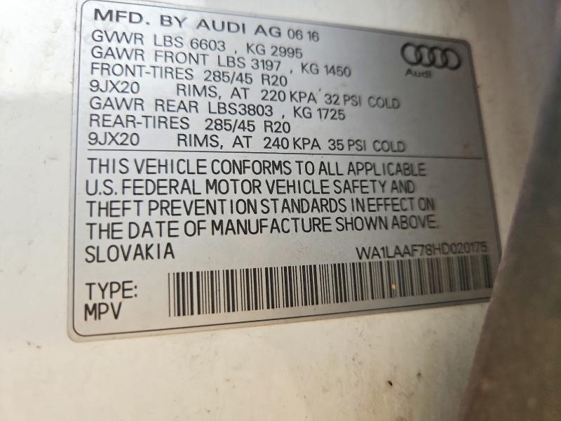 Продажа на аукционе авто 2017 Audi Q7, vin: WA1LAAF78HD020175, номер лота: 64631816