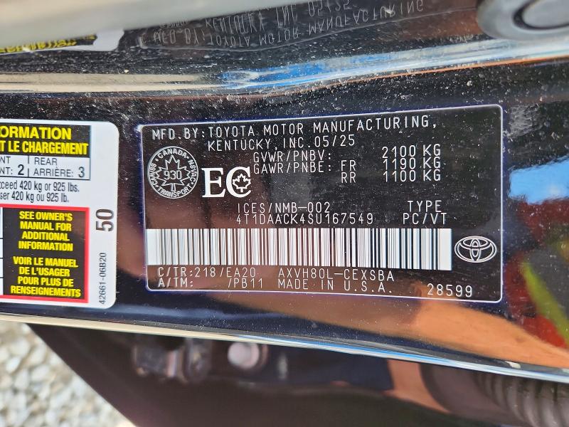 Продажа на аукционе авто 2025 Toyota Camry, vin: 4T1DAACK4SU167549, номер лота: 62512296