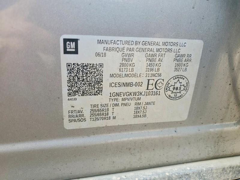 Продаж на аукціоні авто 2019 Chevrolet Traverse, vin: 1GNEVGKW3KJ103161, номер лоту: 63714516