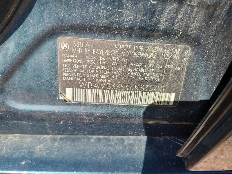 Aukcja sprzedaży 2006 Bmw 330, vin: WBAVB33546KS35701, numer aukcji: 66029946