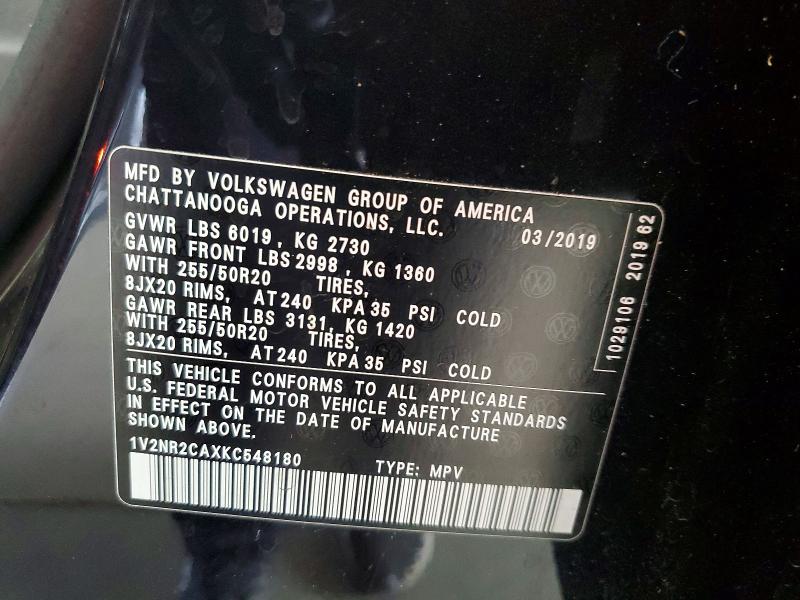 Auction sale of the 2019 Volkswagen Atlas, vin: 1V2NR2CAXKC548180, lot number: 63579216