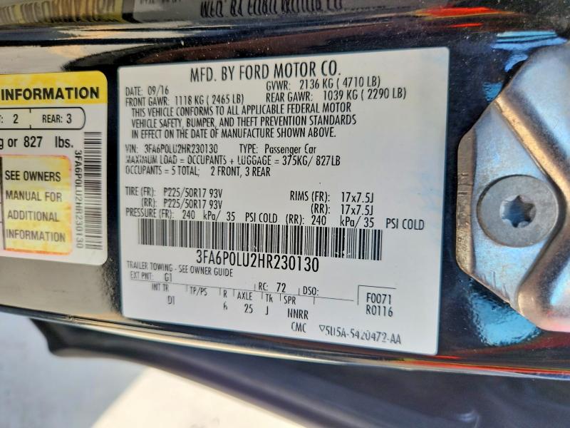 Aukcja sprzedaży 2017 Ford Fusion, vin: 3FA6P0LU2HR230130, numer aukcji: 66925796