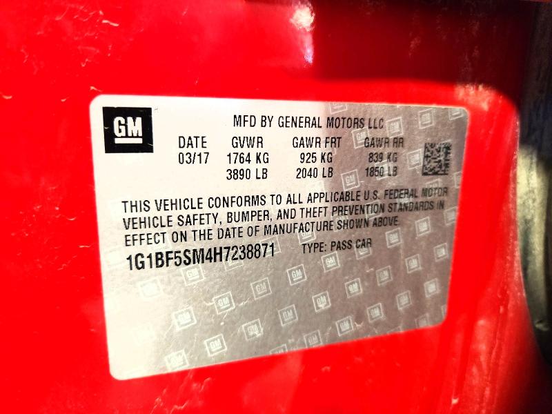 63893086 :رقم المزاد ، 1G1BF5SM4H7238871 vin ، 2017 Chevrolet Cruze مزاد بيع