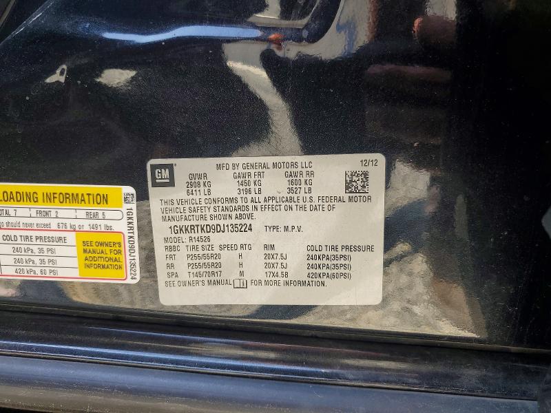 2013 Gmc Acadia მანქანა იყიდება აუქციონზე, vin: 1GKKRTKD9DJ135224, აუქციონის ნომერი: 65922586