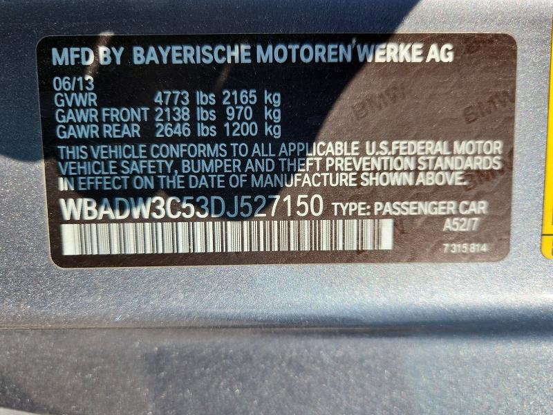 2013 Bmw 328 მანქანა იყიდება აუქციონზე, vin: WBADW3C53DJ527150, აუქციონის ნომერი: 63523576