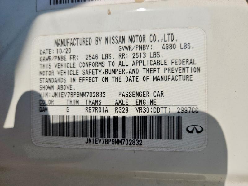 63686026 :رقم المزاد ، JN1EV7BP9MM702832 vin ، 2021 Infiniti Q50 مزاد بيع