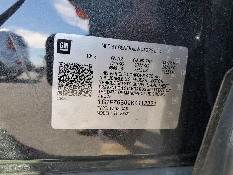 65311296 :رقم المزاد ، 1G1FZ6S09K4112221 vin ، 2019 Chevrolet Bolt Ev مزاد بيع