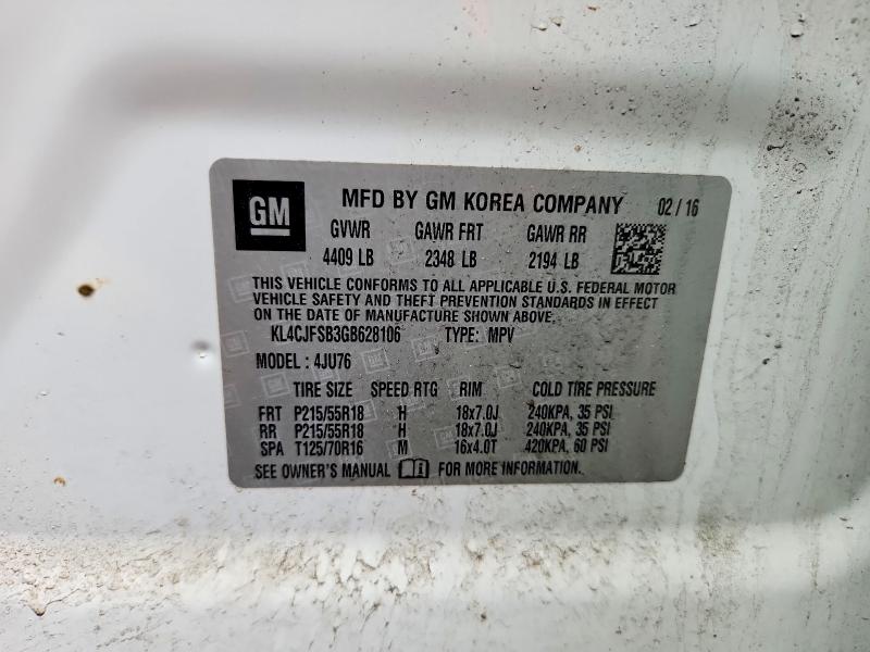 65048806 :رقم المزاد ، KL4CJFSB3GB628106 vin ، 2016 Buick Encore مزاد بيع