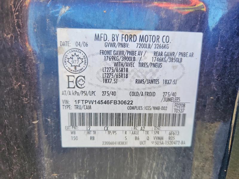 67096006 :رقم المزاد ، 1FTPW14546FB30622 vin ، 2006 Ford F150 مزاد بيع