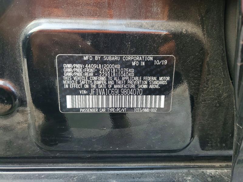Auction sale of the 2020 Subaru Wrx, vin: JF1VA1C69L9804070, lot number: 64689066