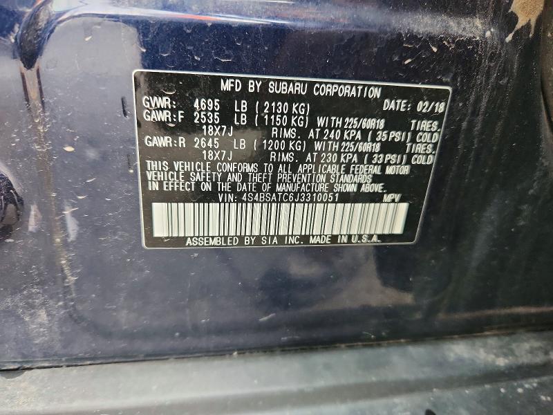 Продаж на аукціоні авто 2018 Subaru Outback, vin: 4S4BSATC6J3310051, номер лоту: 63771276