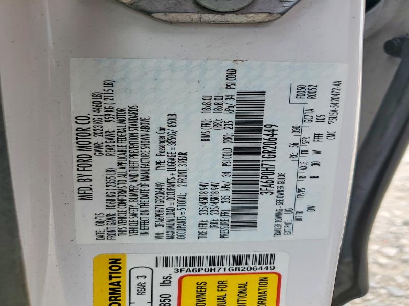 Aukcja sprzedaży 2016 Ford Fusion, vin: 3FA6P0H71GR206449, numer aukcji: 64561986