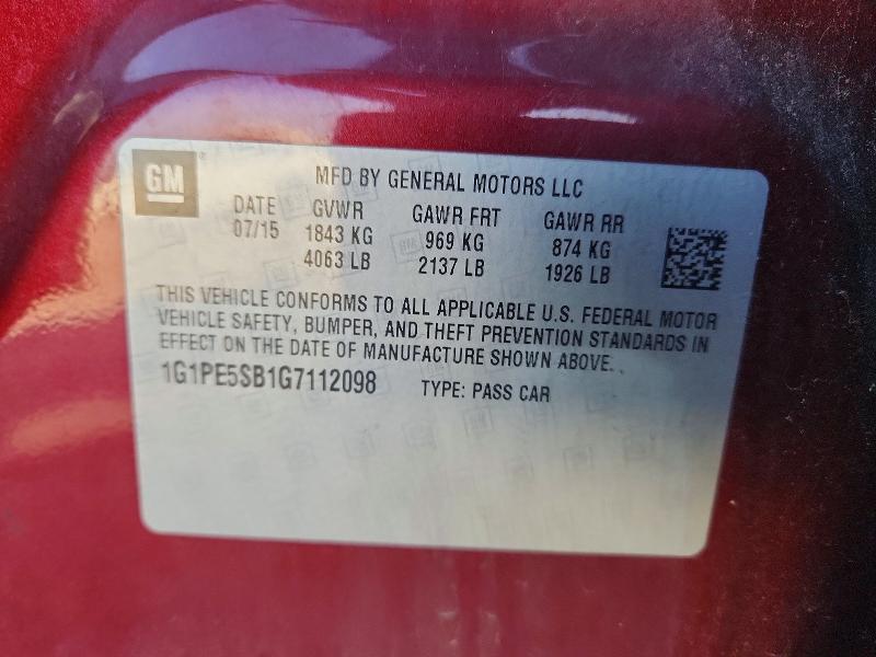 67250726 :رقم المزاد ، 1G1PE5SB1G7112098 vin ، 2016 Chevrolet Cruze Limited مزاد بيع
