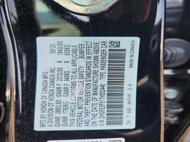 Aukcja sprzedaży 2026 Honda Civic, vin: 2HGFE2F51TH502446, numer aukcji: 64644346